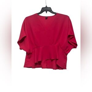 SHEIN XS Essnce Plus Batwing Sleeve Peplum Blouse Hot Pink Top Shirt